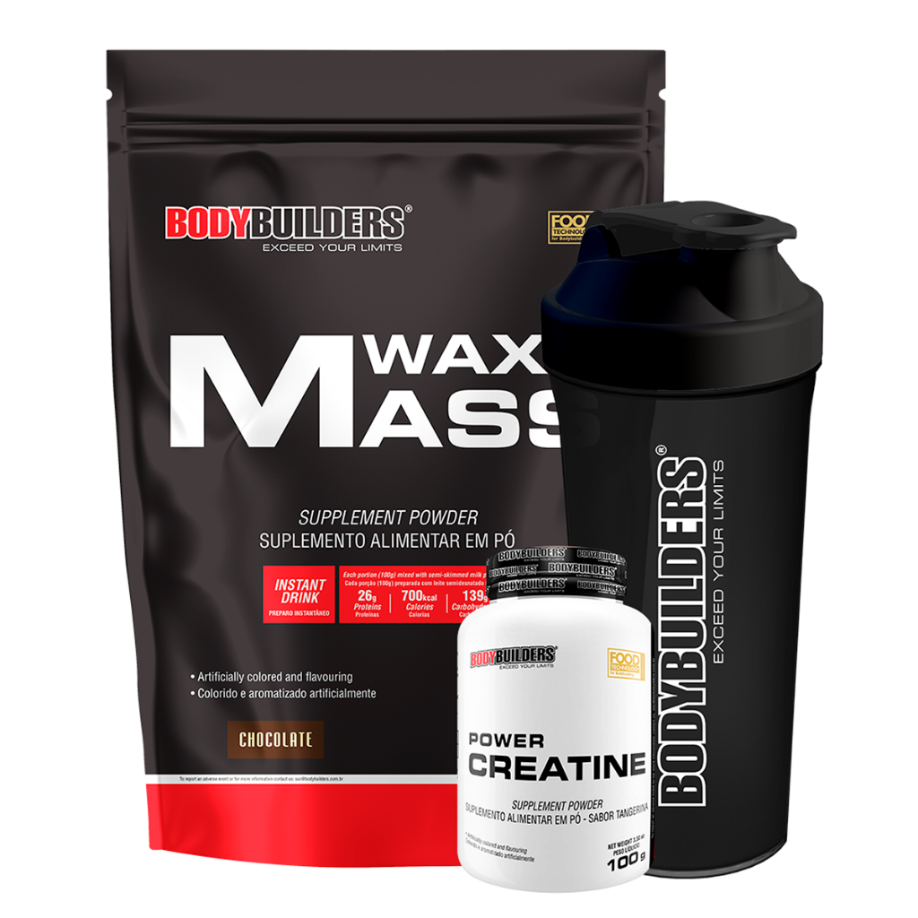 Kit Hipercalórico Waxy Mass 3kg + Power Creatina 100g + Coqueteleira - Bodybuilders