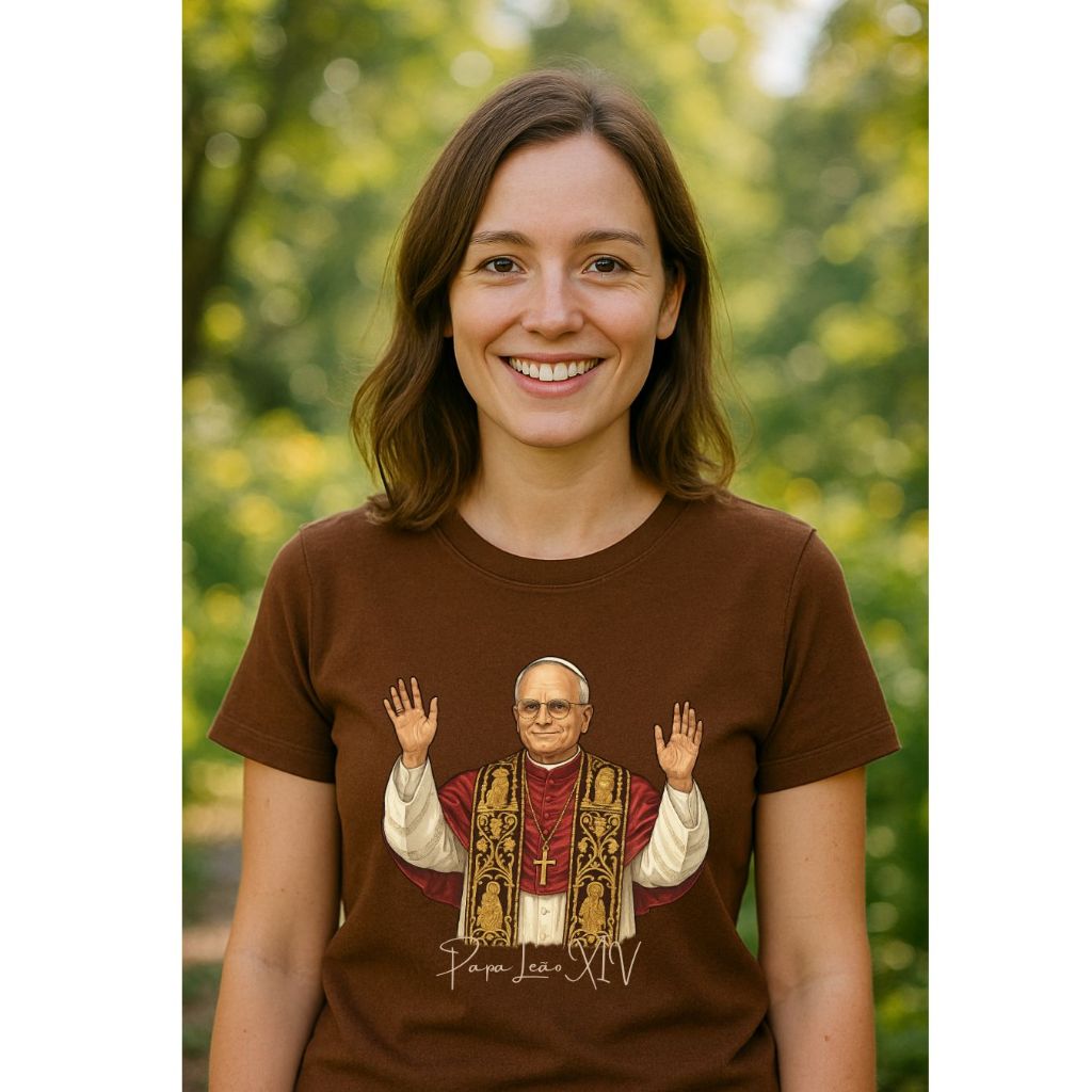 Camiseta Católica Papa Leão - Unissex Algodão - Vaticano Escuta Paz Fé -Infantil, Adulto e Plus Size