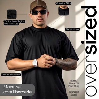 Camiseta Oversized Masculina Lisa Camisão de Algodão Gola de Ribana em Oferta na Shopee