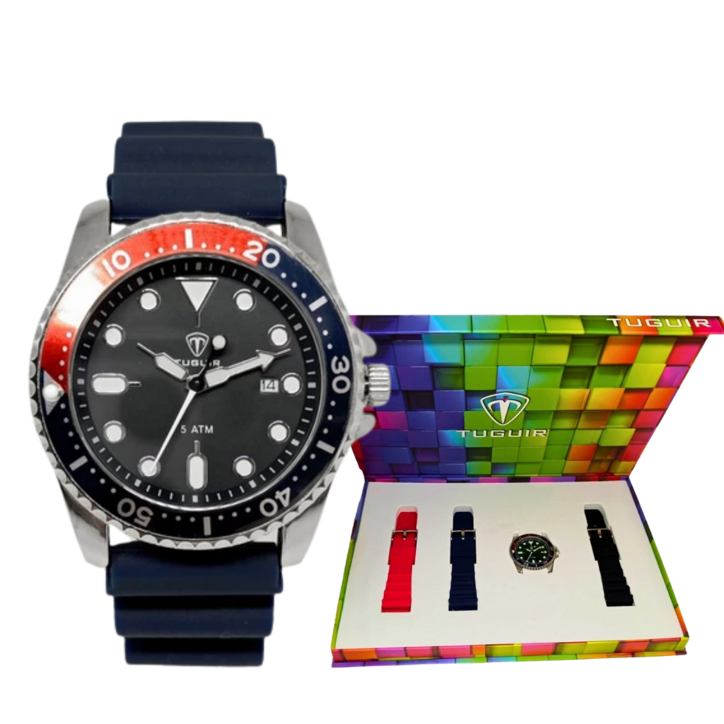 Relógio Masculino Tuguir 9217 Prata Analógico Calendário Resistente à Água Troca Pulseira Borracha Cores