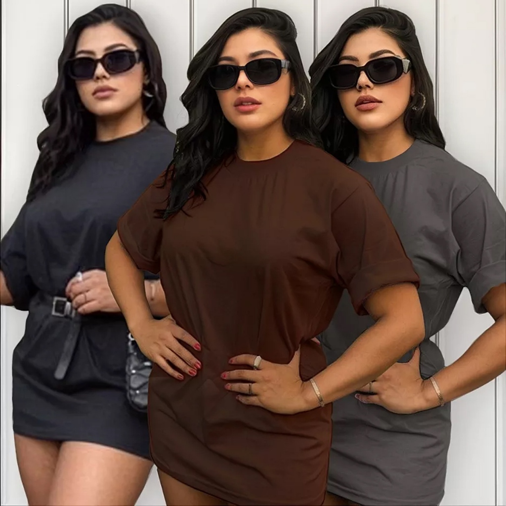 Kit 3 Camisetas Blusão Feminina Oversized de Algodão em Oferta na Shopee