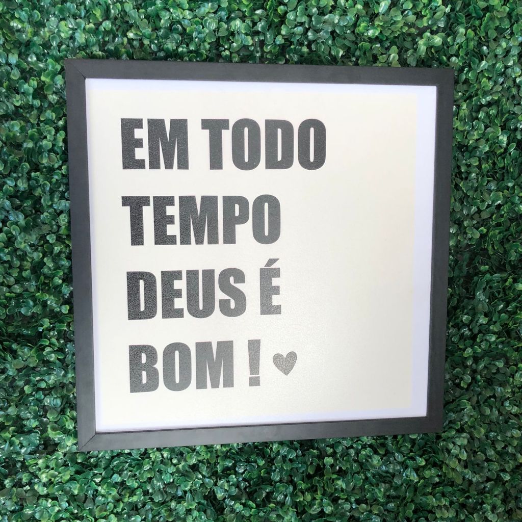 Quadro cobre caixa de luz com moldura 43x43 Em todo tempo Deus é bom (F.bege clara) para sala/ quarto/decoração