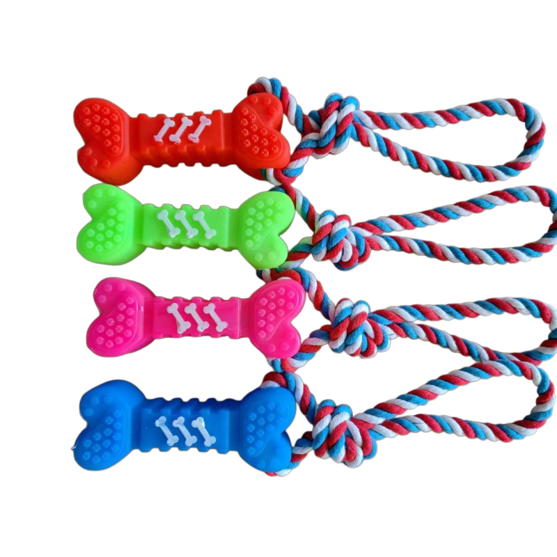 Brinquedo para Pet Cão | Osso Mordedor de Silicone com Cordão
