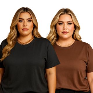 Kit 2 Camisetas T-shirt Feminina Face Oculta 100% Algodão Premium Gola Redonda Plus Size G1 ao G3 Moda Maior Lisa Básica em Oferta na Shopee