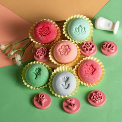 Kit 6 Carimbos Flores 2cm para Marcar Doces Brigadeiros Massas Rosas Jardim Encomendas BlueStar