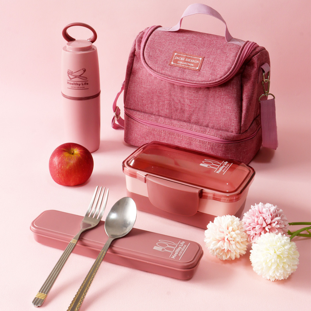Kit 4 itens Lancheira Bolsa Termica Adulto Pote Marmita Porta Escova e Porta Talher Fitness Viagem