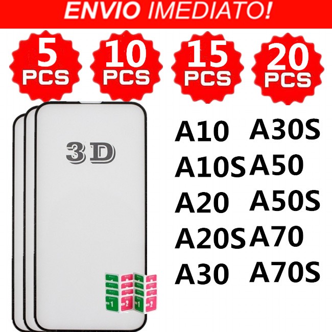 Kit 5/10/15/20 Peças Película De Vidro 3D Temperado Para Samsung A10 A10S A20 A20S A30 A30S A50 A50S A70 A70S
