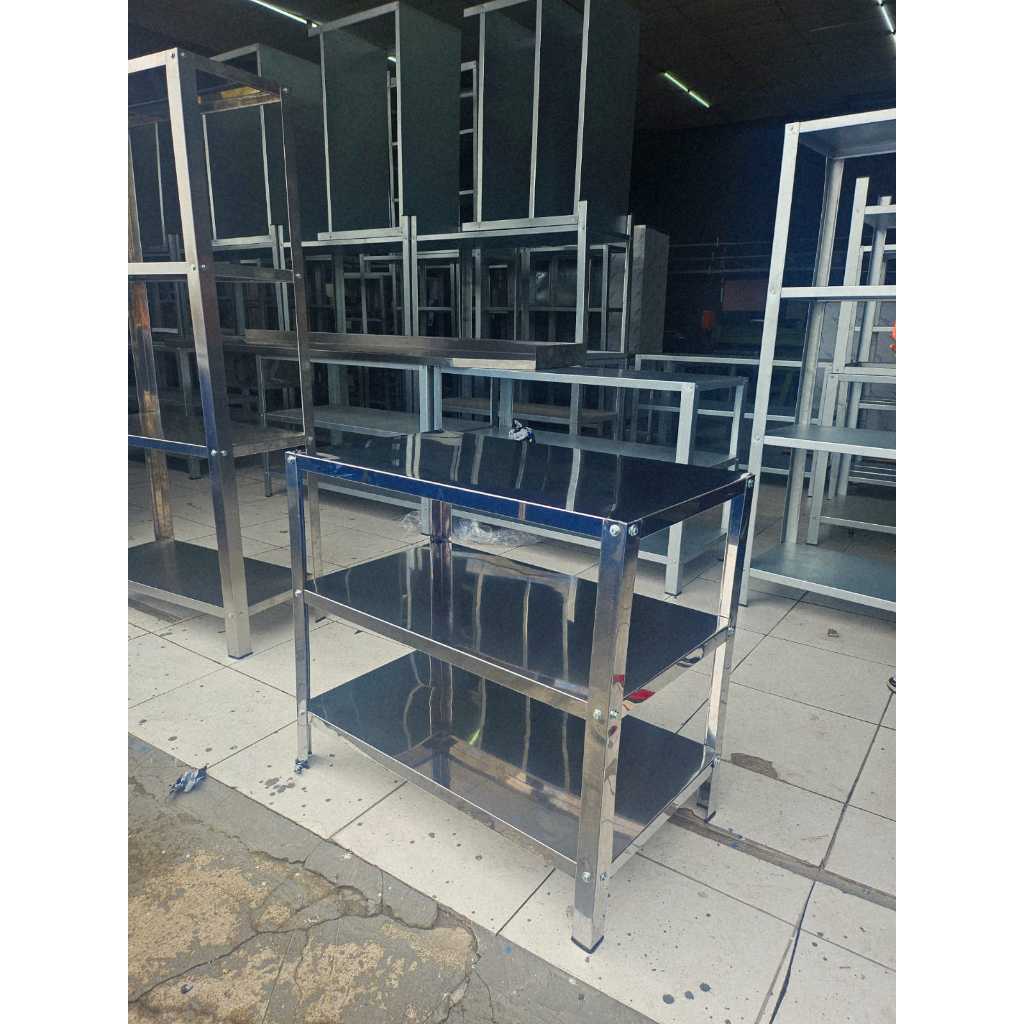 Bancada Para Restaurante em Aço Inox 90 X 50 X 81 Com 2 Prateleiras Inferiores em Oferta na Shopee