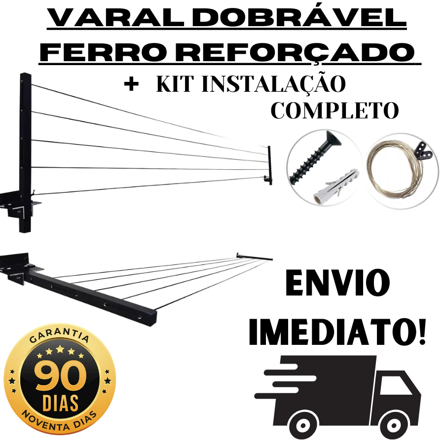 Varal de Roupa Retratil Reforçado de Parede 30 kg + Kit de Instalação em Oferta na Shopee
