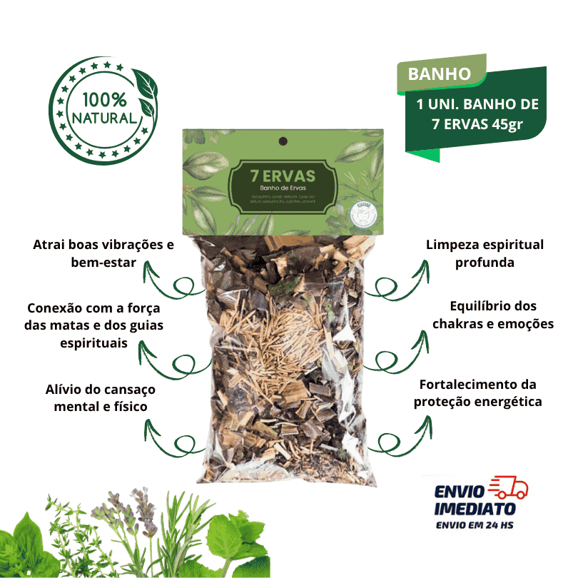 Banho 7 Ervas Poderoso 45gr – Limpeza Energética e Proteção Espiritual em Oferta na Shopee