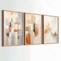 Kit 3 Quadros Decorativos Com Moldura 40x60 Abstrato Moderno Para Sala