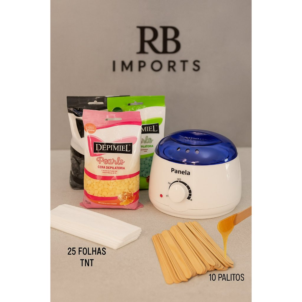 Kit Panela Elétrica Cera Quente Depilaçao Aquecedor + 500g Cera Perolada Depimiel
