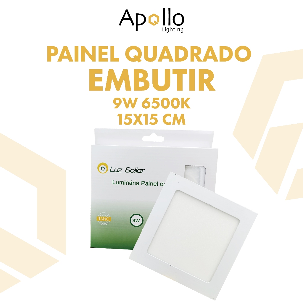 Luminaria Painel Led Aluminio 9w 15x15cm Embutir Quadrado Branco 6500k Plafon Bivolt em Oferta na Shopee
