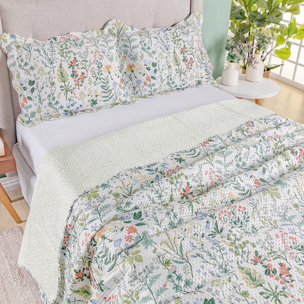 Kit Cobre Leito Colcha Casal Bouti 3 Peças Dupla Face Estampada Porta Travesseiro Aba Amer...