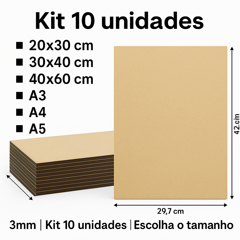Kit 10 Placas MDF Cru 3mm | Corte Laser | 20x30 30x40 40x60 cm | Artesanato DIY em Oferta na Shopee