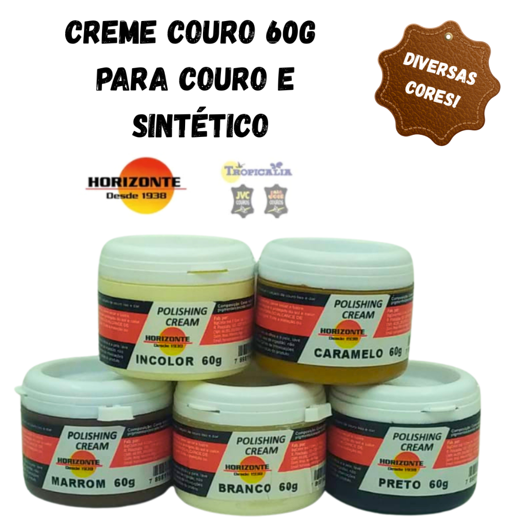 Creme Couro horizonte 60g renovador, graxa, sapatos, tênis, bota, jaqueta couros liso e sintéticos