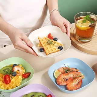 Kit Conjunto 10/20/30 Pratos Com Base Plásticos Duros Reutilizáveis Multifuncional Pratos…