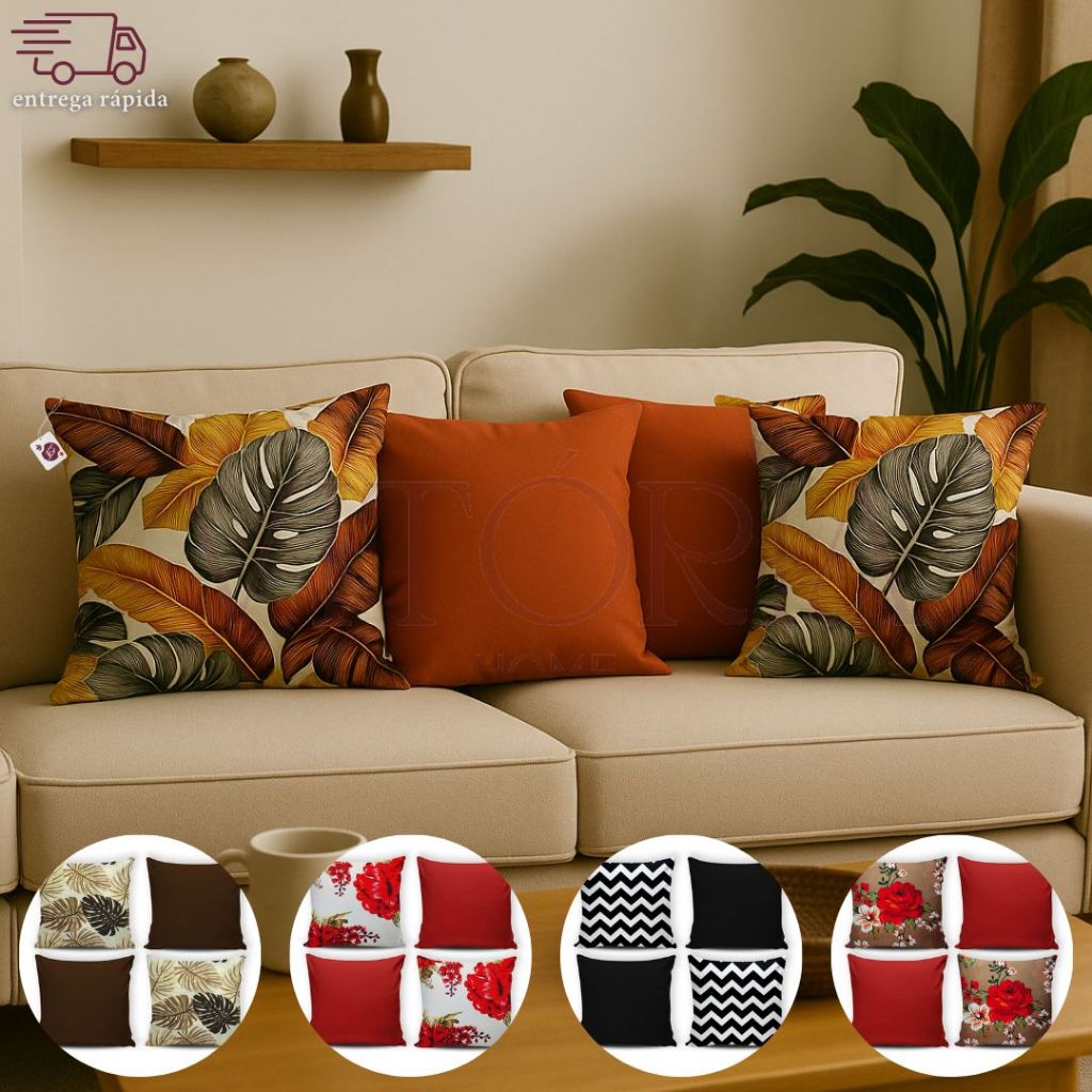 Kit 04 Capa De Almofadas 45x45 Zíper Gorgurinho Promoção