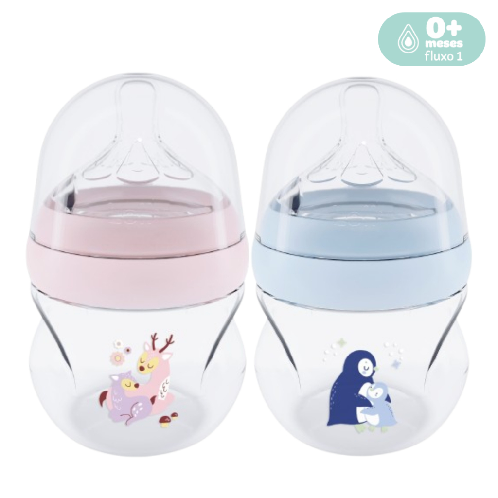 Mamadeira Pétala Lolly Anticólica Fluxo 1 +0 m Bico Silicone Reto 130 mL Recem Nascido Tampa Antiva