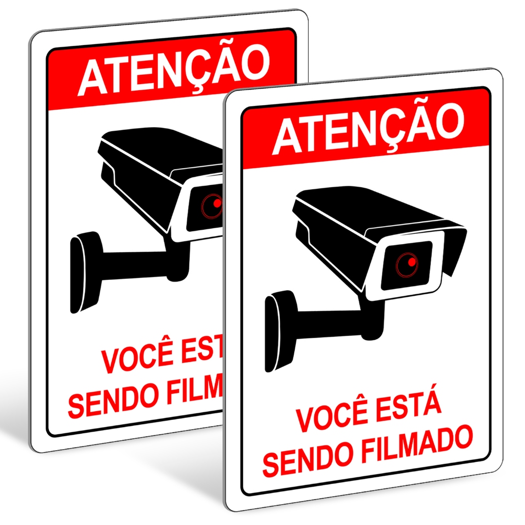 Kit Placas Aviso Monitoramento por Câmeras Você Está Sendo Filmado Placa de Segurança Impressa UV