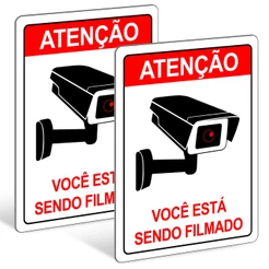 Kit Placas Aviso Monitoramento por Câmeras Você Está Sendo Filmado Placa de Segurança Impressa UV