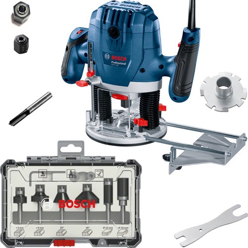 Tupia Coluna Bosch GOF 130 220v + Kit Fresas 6 Peças Decorativas e Retas