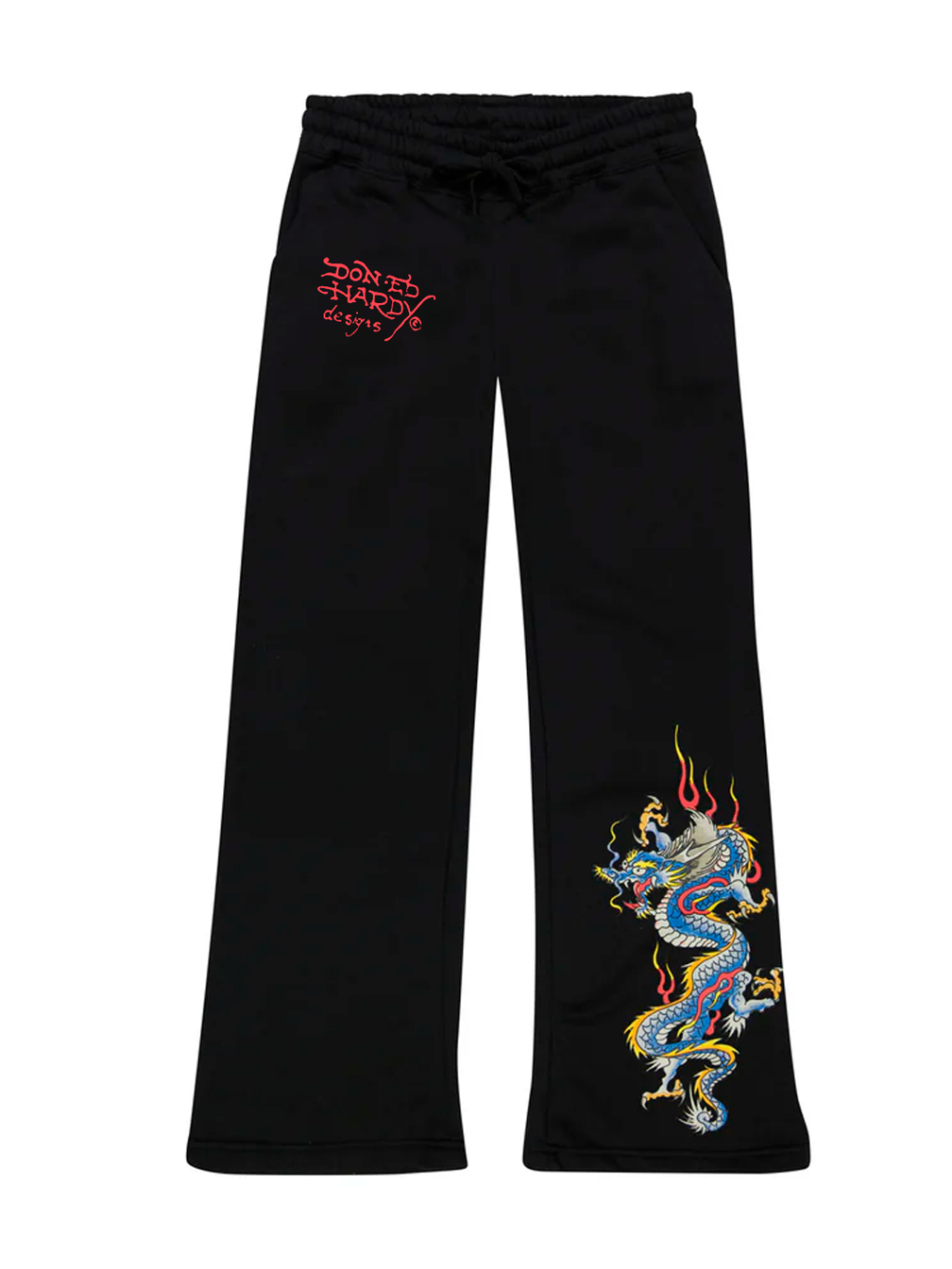 Calça Reta Feminina Wide Leg Ed Hardy Streetwear Dragão Reta Moletom 100% Algodão
