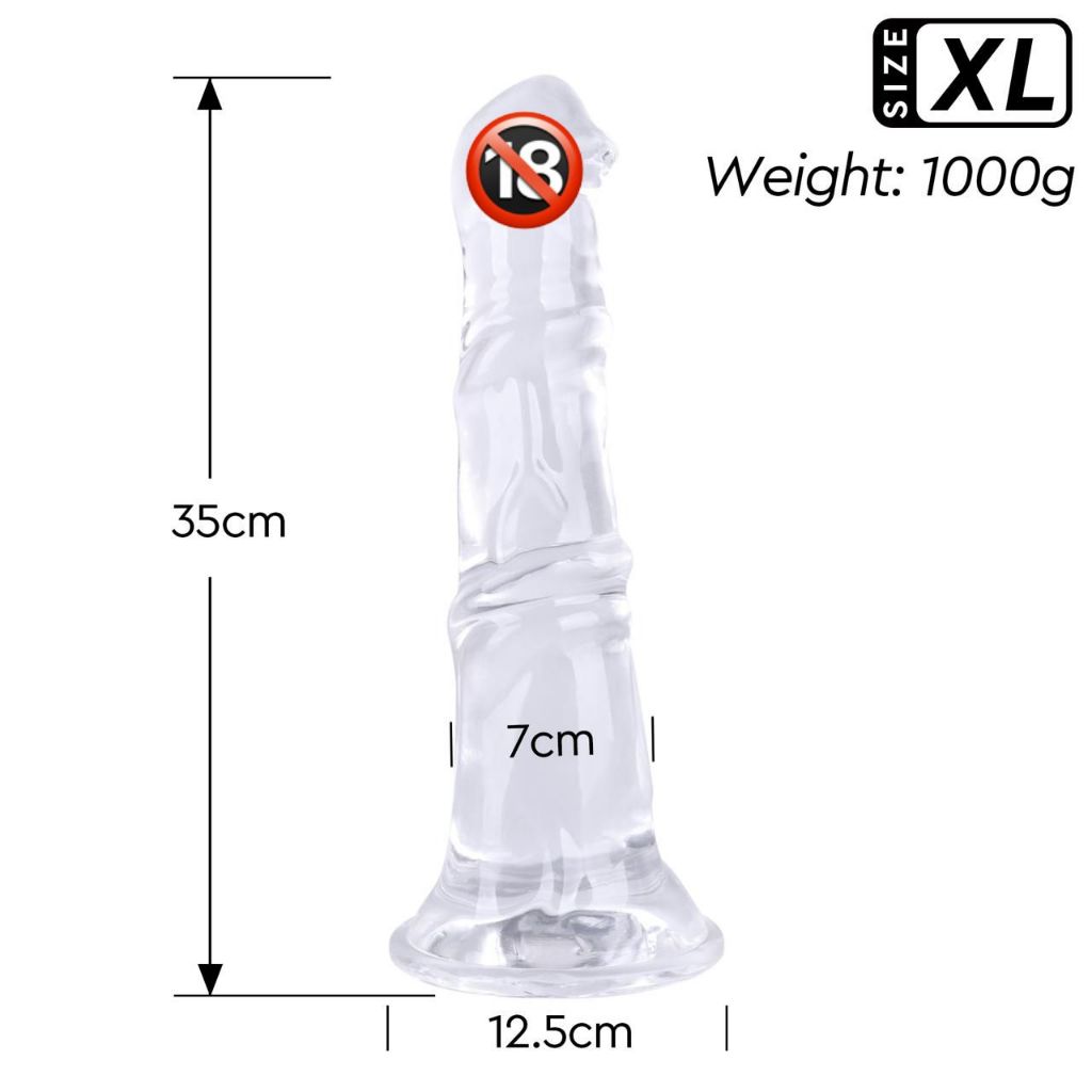 Dildo Silicone Gelly, forma de Cavalo sem Escroto Transparente 7*35 cm (Extra Grande GG) Edição Limitada.