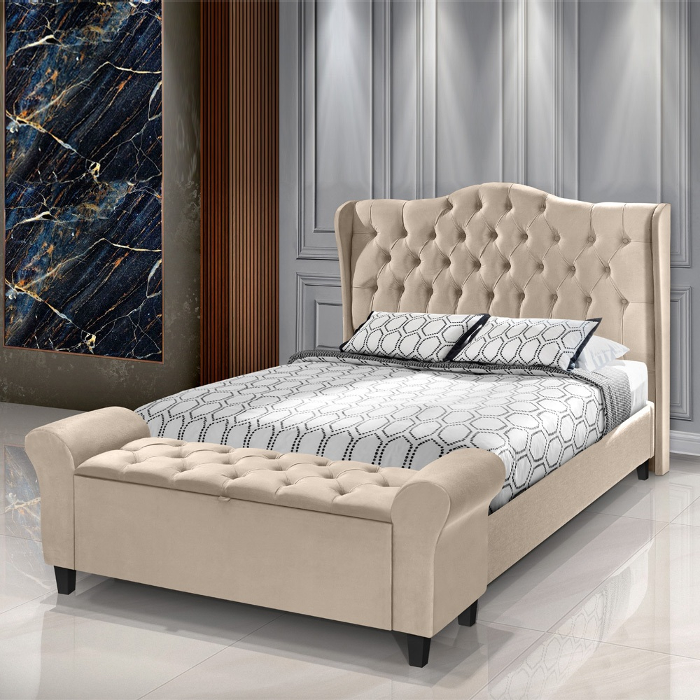 Conjunto Cabeceira Com Recamier Baú Estofado Capitonê Dubai Para Cama Box King de 195cm - ...