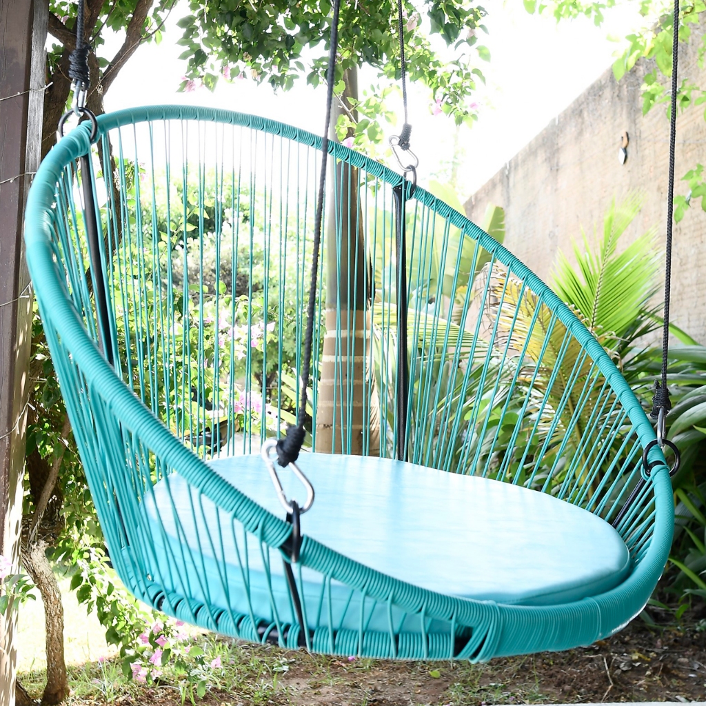 Kit Cadeira + Assento Náutico Suspensa Balanço Jardim Edícula Sacada Pergolado Varanda Luxo Decoraçã
