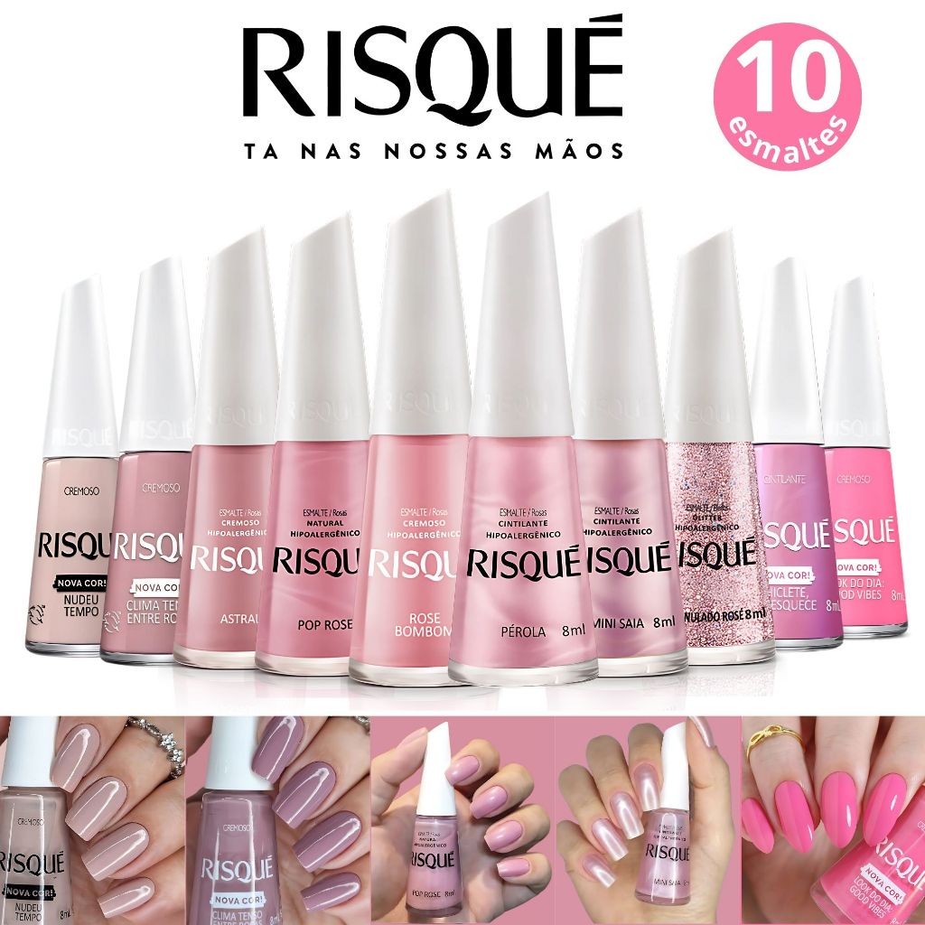 Kit 10 Esmaltes Risqué Diversos Tons Rosa Atacado em Oferta na Shopee
