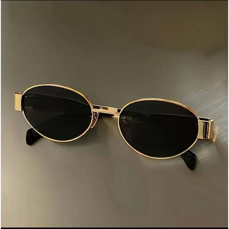 Óculos de Sol Unissex Oval Estilo Designer Metal Preto e Dourado Uv400 Elegante em Oferta na Shopee
