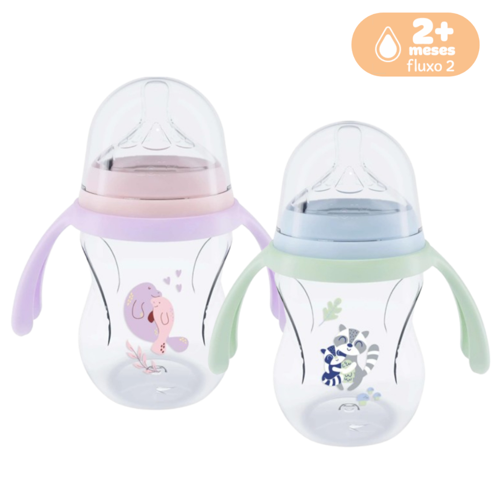 Mamadeira Pétala Lolly Anticólica com Alça Fluxo 2 +2m Bico Silicone Reto 250 mL Tampa Antivazamento em Oferta na Shopee