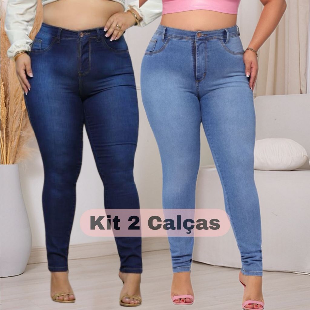 Kit 2 Calça Jeans Plus Size Feminina Alta Qualidade Com Elastano em Oferta na Shopee