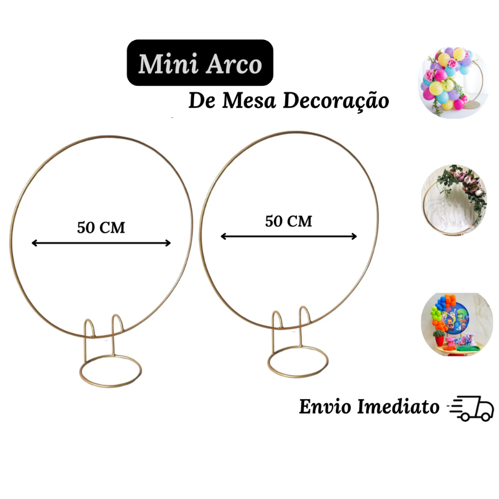 Kit 2 Mini Arcos Dourado Redondo Em Ferro De Mesa Festas Decorações Bexiga Tecido 50x50CM
