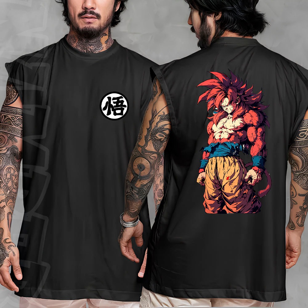 Camiseta regata machao oversized masculino goku super sayajin 4 dragon ball z streetwear em algodao unissex Longline