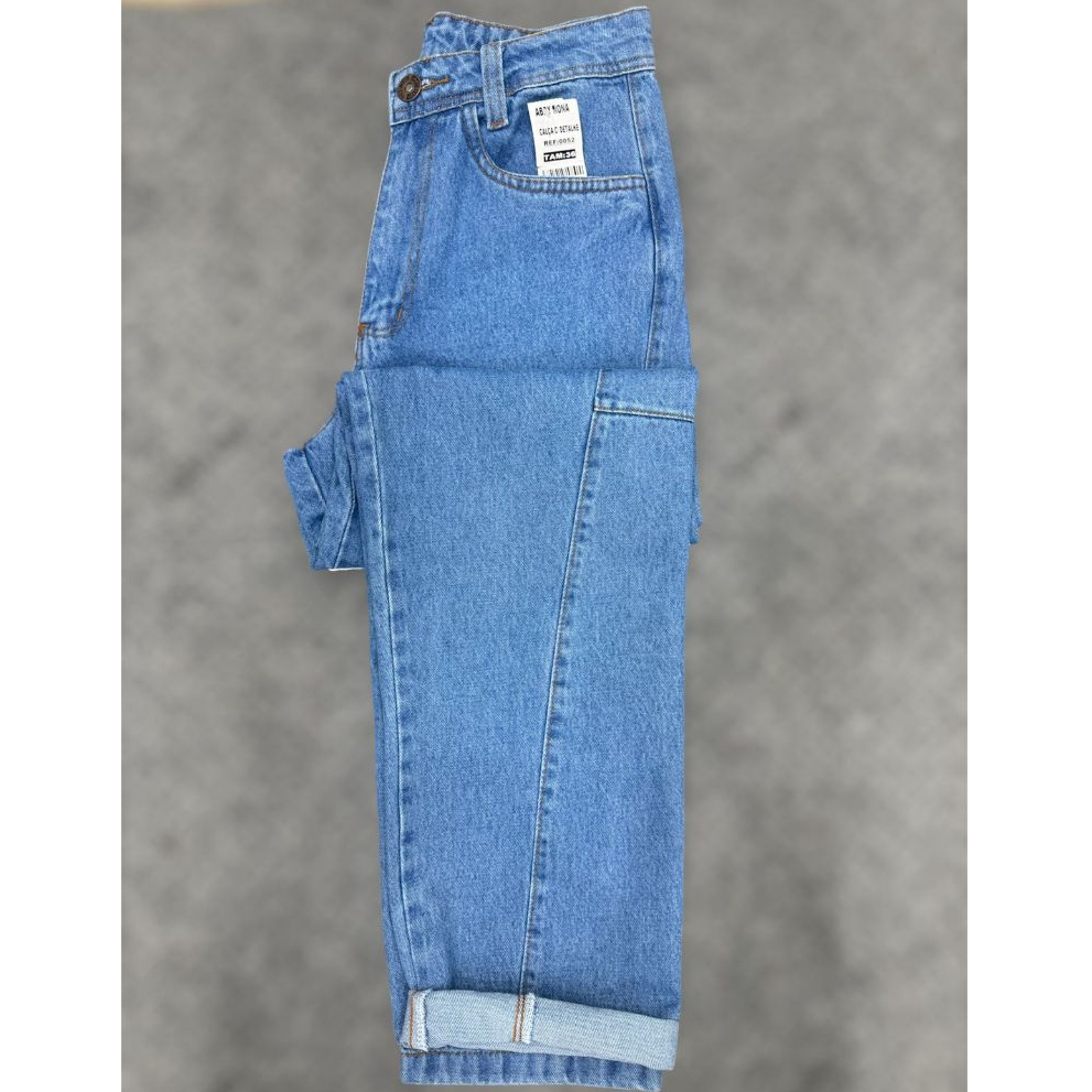 Calça Mom Jeans Feminina100% Algodão Cintura Alta Sem Lycra Cos alto em Oferta na Shopee
