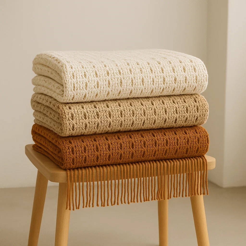 Colcha Manta de Sofá Algodão Noronha Vazada Rede Boho Decorativa Grande Cru Com Franjas 2,...