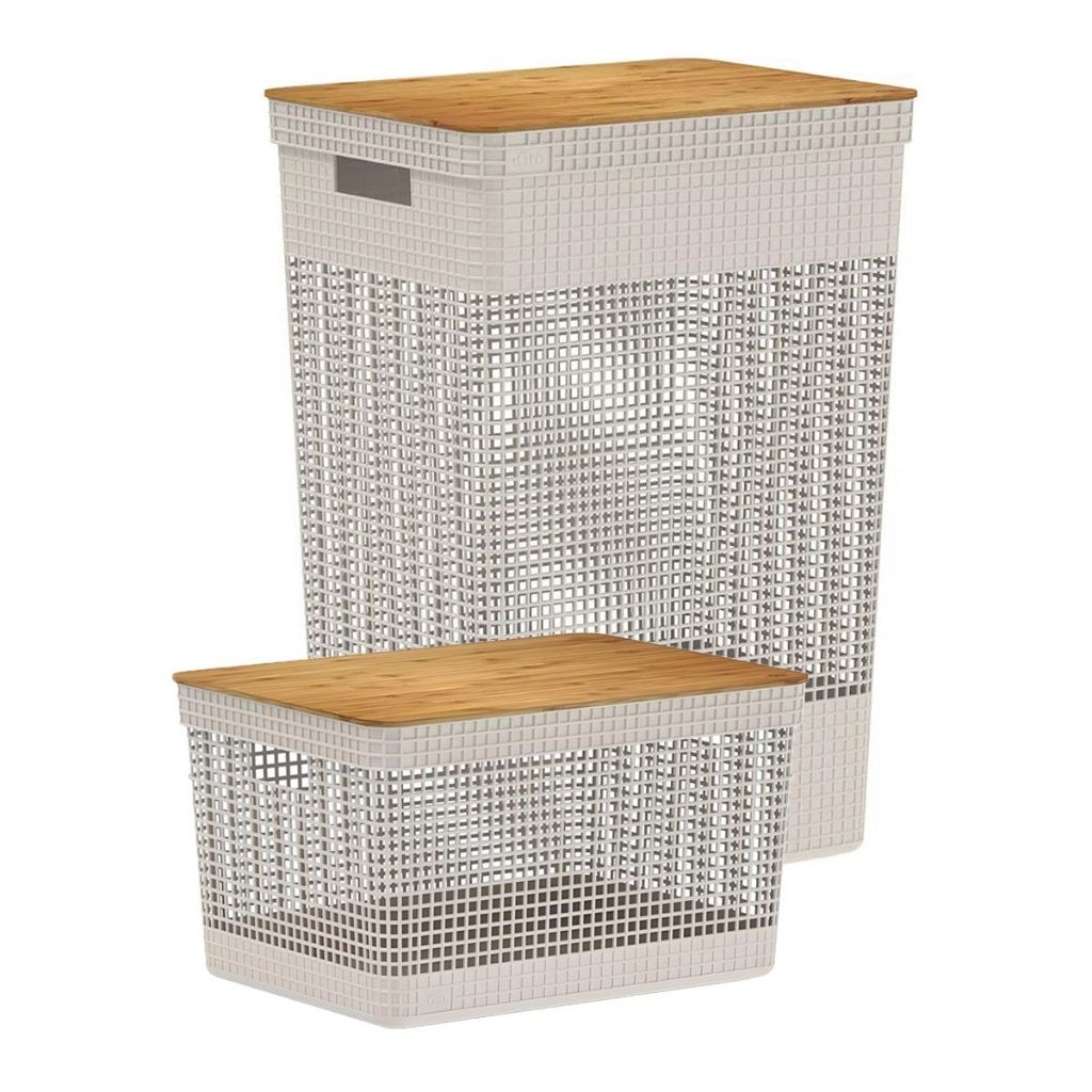 Detalhes do Kit de Cestos Grid Tampa Bambu 20L e 49L - Ou