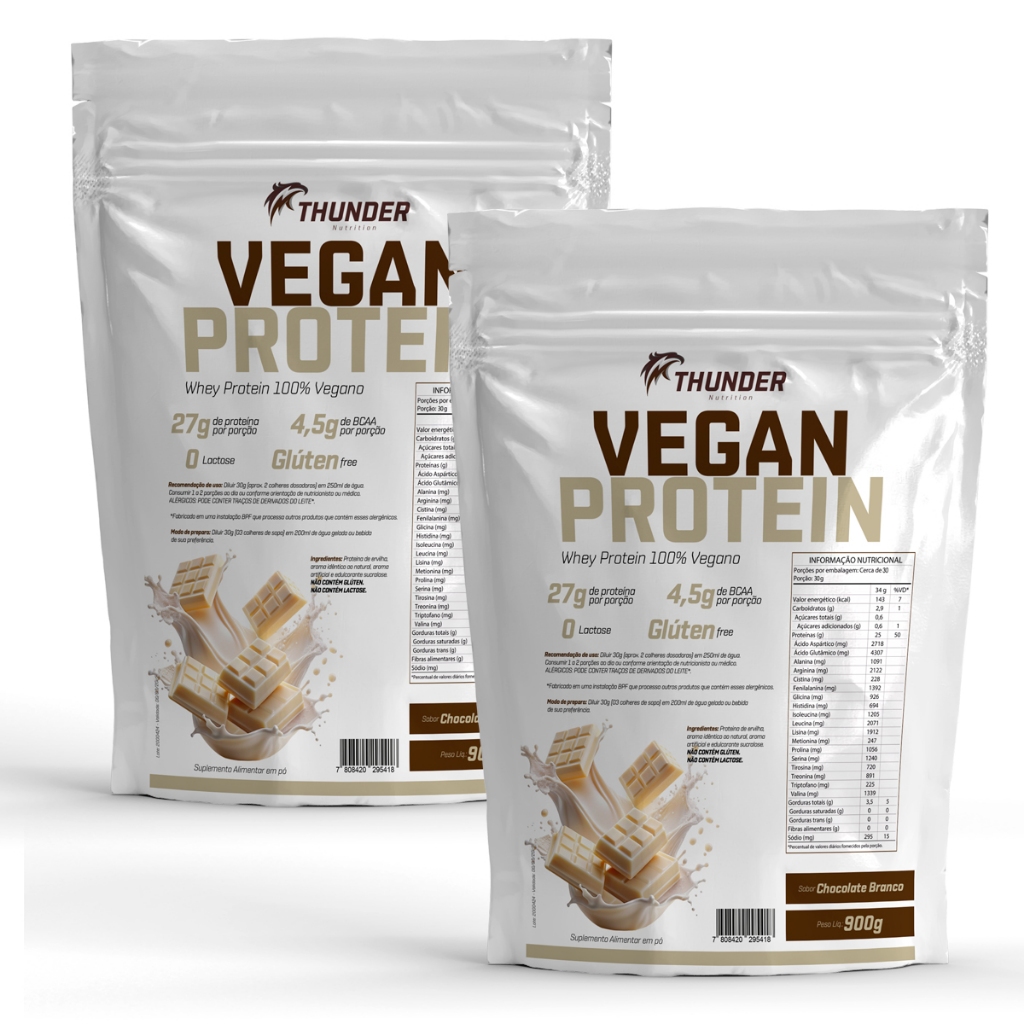 2x Whey Protein Vegano Vegan Protein 900g cada 1.8kg Thunder - Proteína Vegetal - Rende 60 doses