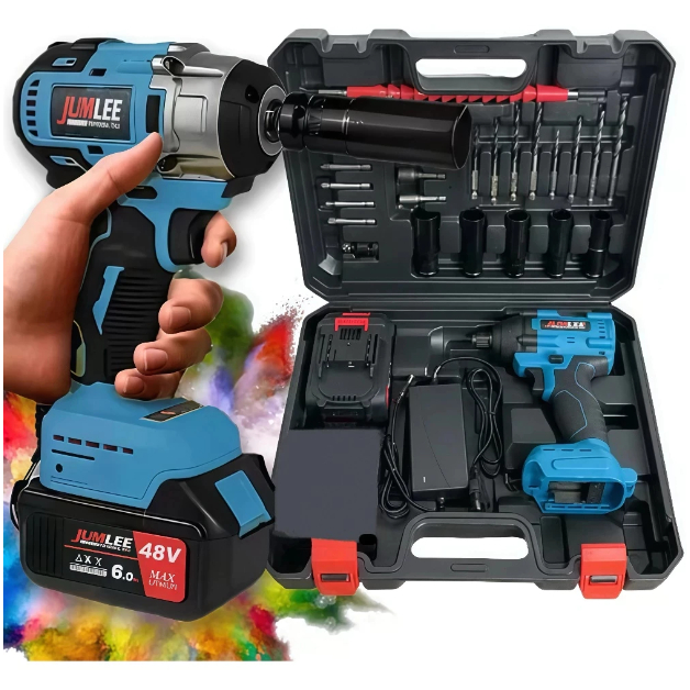 Parafusadeira Furadeira 48v 2 Baterias Bivolt Profissional Com Maleta