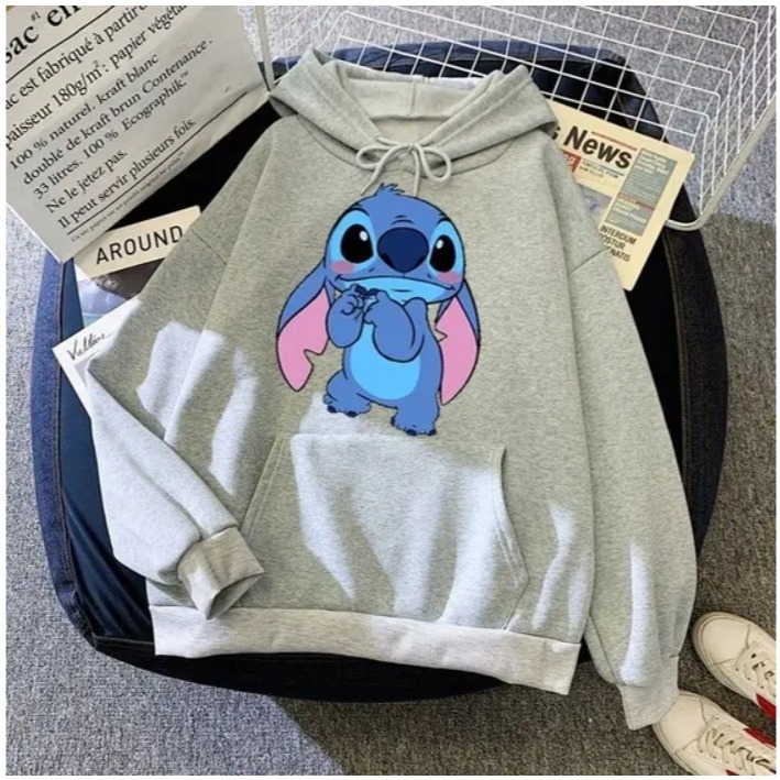 Blusa de Frio Moletom Canguru Estampado Stitch Moda Atual Abrigo de Inverno Infantil e Juvenil