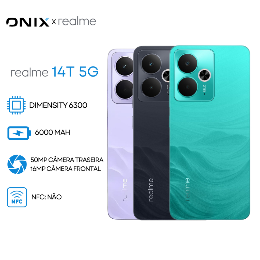 Smartphone Realme 14T 5G, 256GB+8GB RAM, Proteção IP69, Câmera 50MP, Processador Dimensity 6300, Versão Global