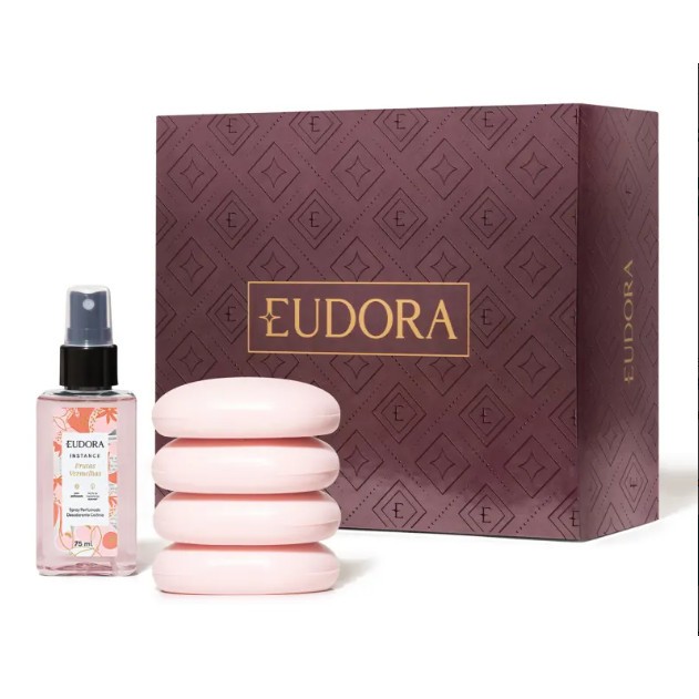 Presente Instance Eudora Frutas Vermelhas : Spray Corporal 75ml + Sabonete em Barra 80g (4 unidades) em Oferta na Shopee