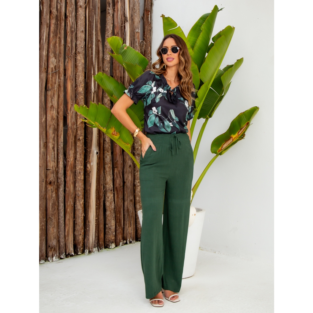 Calça Feminina Pantalona Social Casual Soltinha Confortável Trabalho Viscolinho Slim P a GG