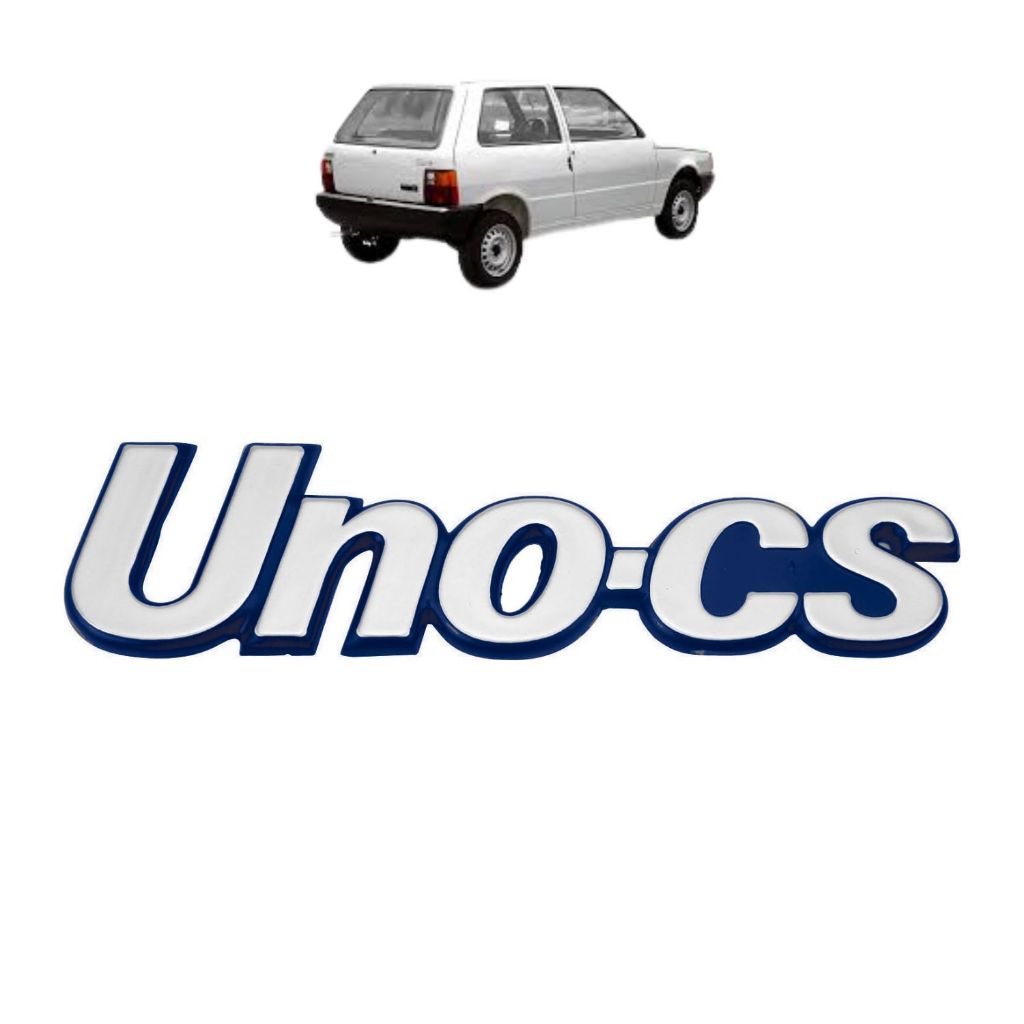 Emblema Letreiro UNO CS cinza Uno 1984 a 1995 Fundo azul