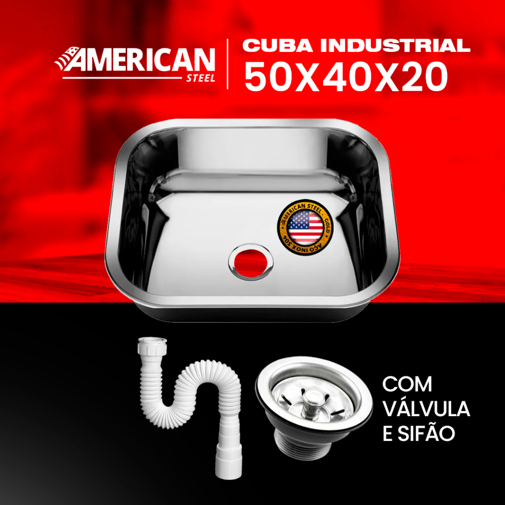 Cuba Industrial American Steel 50x40x20 30l Inox 304 Brilho