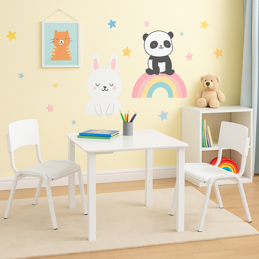 Kit Conjunto Mesa Infantil com 2 Cadeiras Brancas Estudo Didática Educativa