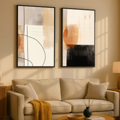Kit 2 Quadros Decorativos 50x70 cm Moldura e Vidro Para Sala Quarto Escritório Hall Folhagem