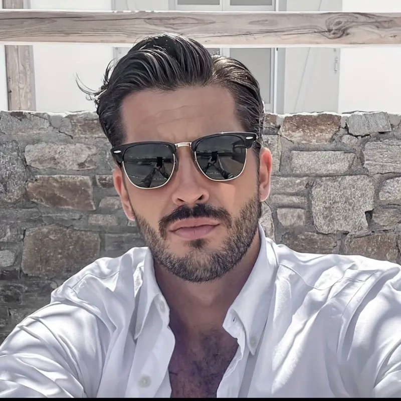 Óculos de Sol Masculino Vintage Estilo Executivo Armação Metal Semicircular UV400 em Oferta na Shopee